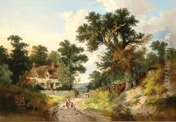 Figures On A Track In A Wooded Landscape Oil Painting - John Berney Ladbrooke
