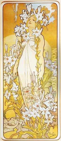 Lily. From The Flowers Series. 1898 Oil Painting - Alphonse Maria Mucha