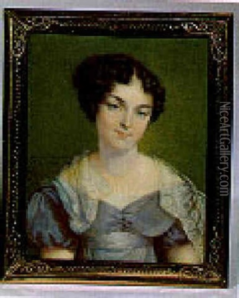 Bildnis Einer Jungen Frau In Lichtblauem Kleid Und Spitzenumhang Oil Painting - Pauline Augustin