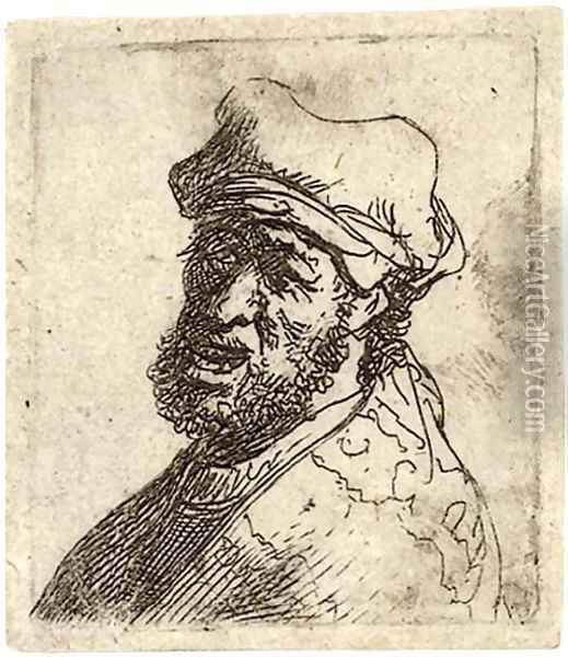 Man crying out, three-quarters left Bust Oil Painting - Rembrandt Van Rijn