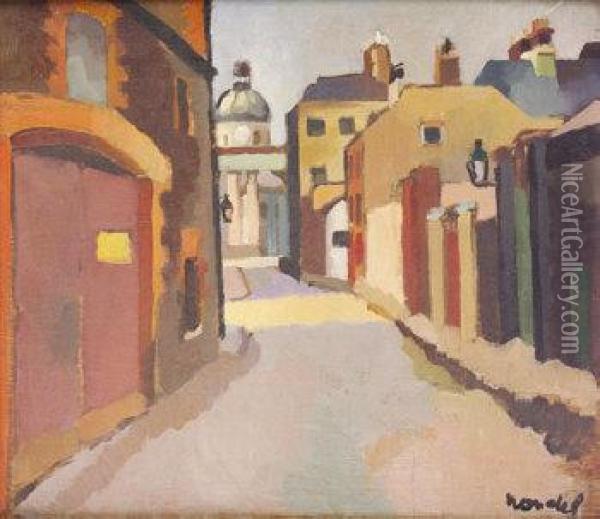 Fitzwilliam Lane, Looking Towards Government Buildings, Dublin Oil Painting - Georgette Rondel