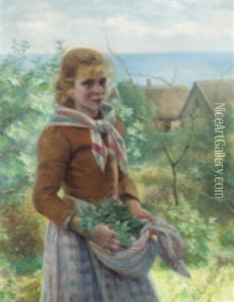 Flicka I Landskap Oil Painting - Emilia Loenblad