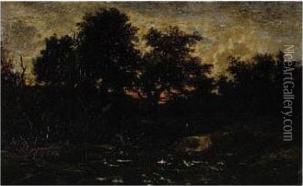 Le Pecheur De Truites Dans Le Cantal Oil Painting - Theodore Rousseau