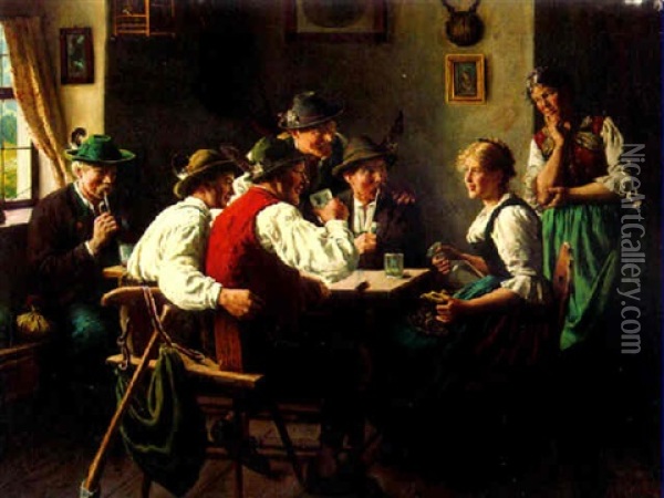 Flirting In The Tavern Oil Painting - Emil Rau