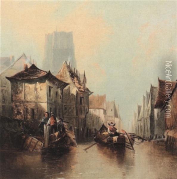 Venetian Canal Scene Oil Painting - Richard Parkes Bonington