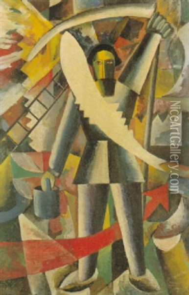 Haycutter With Scythe Oil Painting - Kazimir Malevich