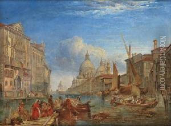 Venetian Harbour Scene Oil Painting - Alfred Pollentine