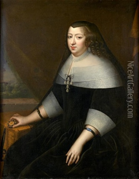 Portrait D'anne D'autriche Oil Painting - Charles Beaubrun