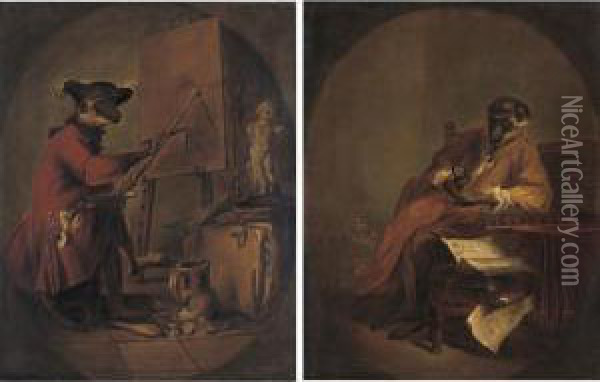 Le Singe Antiquaire; Le Singe Peintre Oil Painting - Jean-Baptiste-Simeon Chardin