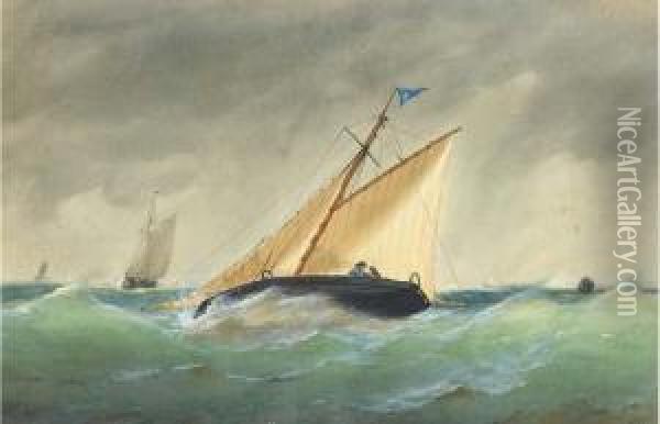 A Cutter Heeling In An Offshore Breeze Oil Painting - Henry E. Tozer