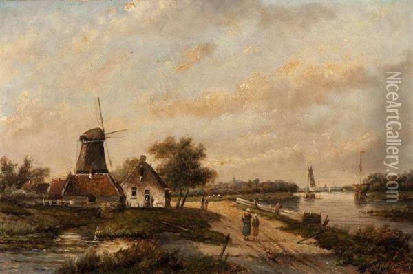A Walk Along The Mill And Thewater Oil Painting - Jan Jacob Coenraad Spohler