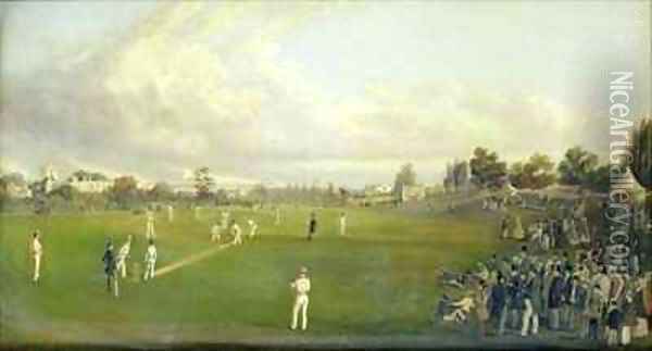 A Cricket Match Oil Painting - W.J. Bowden