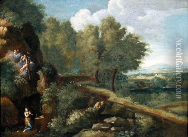 Waldige Landschaft Mit Der Busenden Maria Magdalena Oil Painting - Crescenzio Onofri