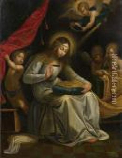 The Virgin Sewing With Angels Oil Painting - Guido Reni