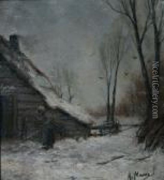 Sneeuwlandschap Met Boerin Bij Schuur Oil Painting - Anton Mauve