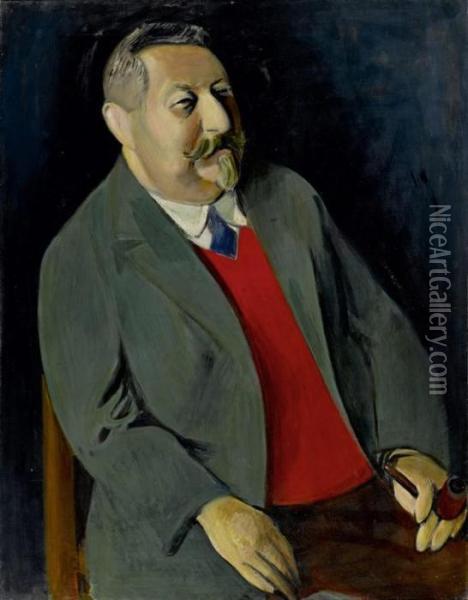 Portrait Of A Gentleman In A Red Waistcoat Oil Painting - Rudolf Levy
