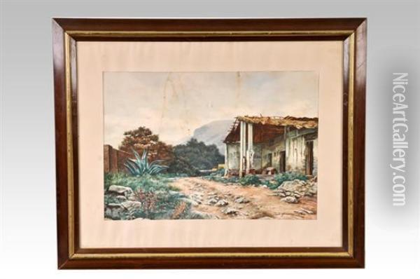 Pueblo Mexicano Oil Painting - Severo Amador