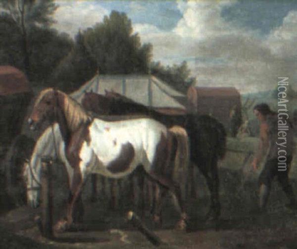 Landscape With Horses And Farm Hands Oil Painting - Pieter van Bloemen