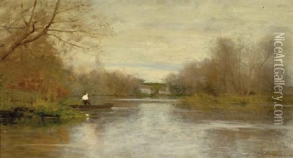 Figure Boating, Late Autumn Oil Painting - Walter Launt Palmer