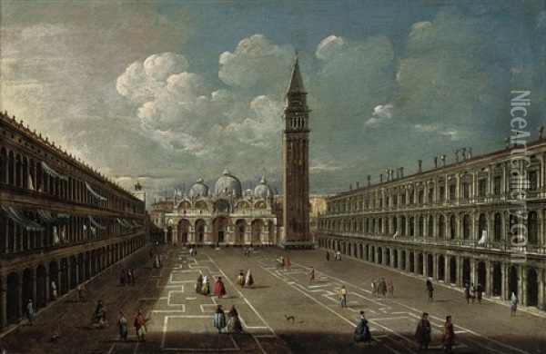 Piazza San Marco, Venice, Looking East, With The Torre Dell'orologio, The Campanile, The Doge's Palace And The Procuratie Nuove Oil Painting - Michele Marieschi