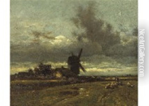 Paysage Avec Moulin A Vent Oil Painting - Jules Dupre
