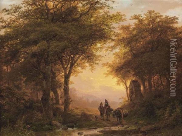 Travelers On A Forest Path Near A Chapel Oil Painting - Johann Bernard Klombeck