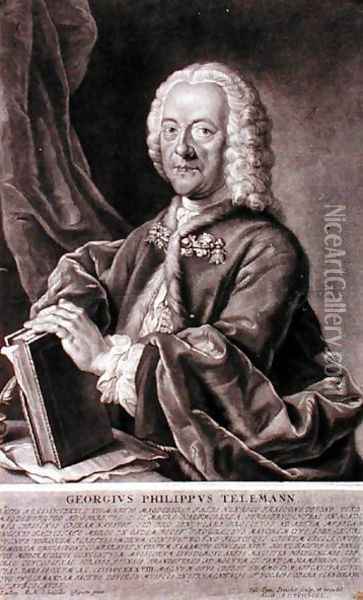 Portrait of Georg Philipp Telemann 1681-1757 engraved by Georg Preisler 1700-54 Oil Painting - Schneider, Michael