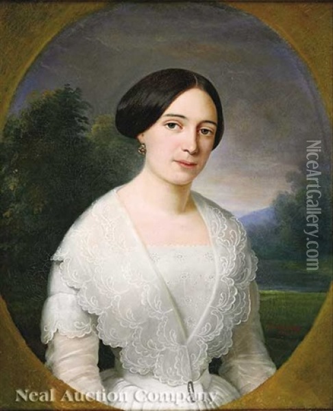 Portrait Of A Woman In A White Dress Oil Painting - Jean Joseph Vaudechamp