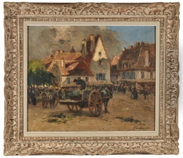 La Place Du Marche A La Chatre, Le Coudray Oil Painting - Fernand Maillaud