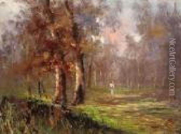 A Woodland Landscape Oil Painting - Giuseppe Casciaro