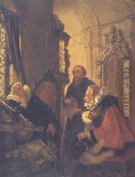 Konsultation Beim Rechtsanwalt Oil Painting - Adolph von Menzel