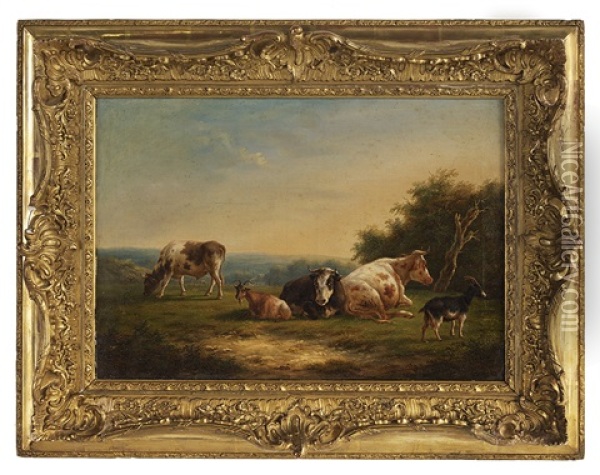 Cattle And Sheep In The Pasture Oil Painting - Louis Robbe