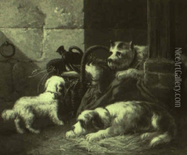 Terriers In A Barn Oil Painting - Zacharias Noterman