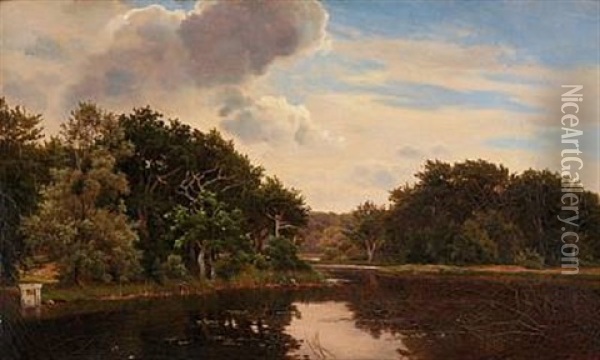 Forest Lake At Hellebaek, Denmark Oil Painting - Anders Christian Lunde