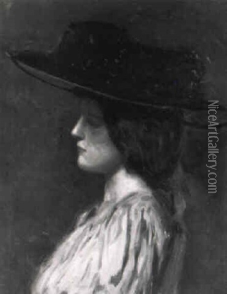 Portrait Of A Lady In A Black Hat Oil Painting - Charles Webster Hawthorne