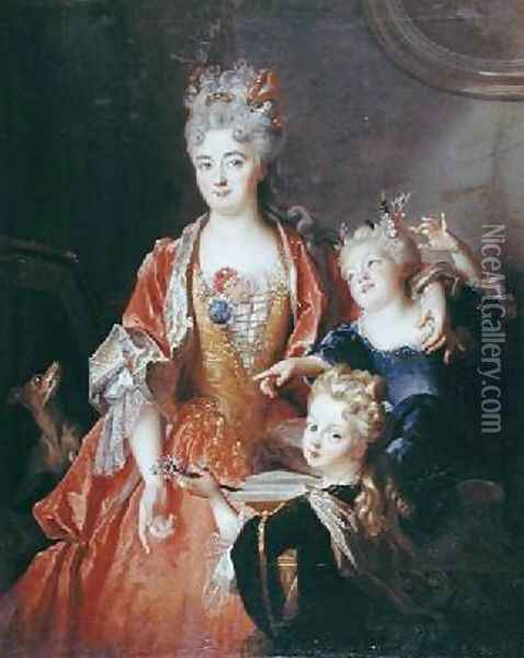 A Woman with Two Children Oil Painting - Nicolas de Largilliere