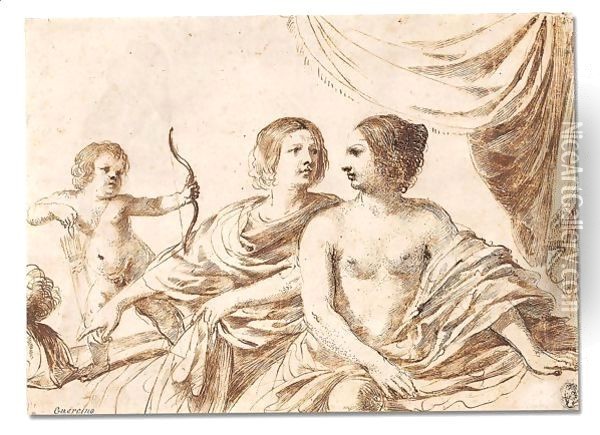 Mars, Venus and Cupid Oil Painting - Giovanni Francesco Barbieri