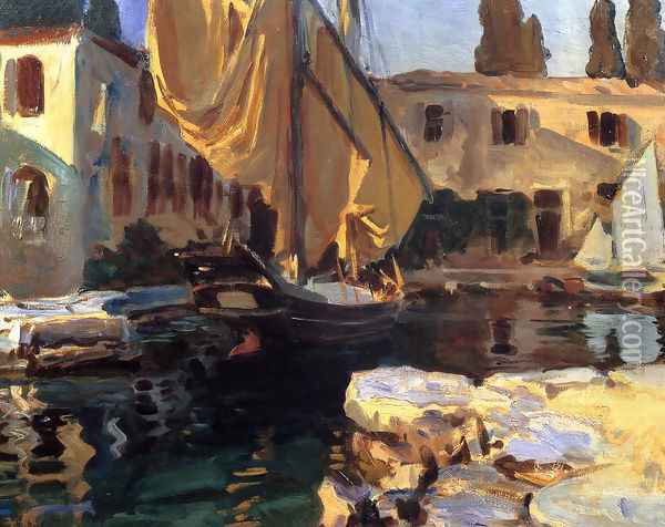 San Vigilio: A Boat with Golden Sail Oil Painting - John Singer Sargent