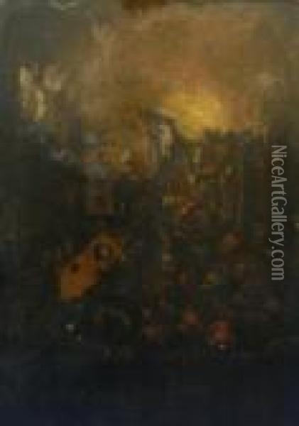 L'explosion De La Poudriere Oil Painting - Egbert van der Poel