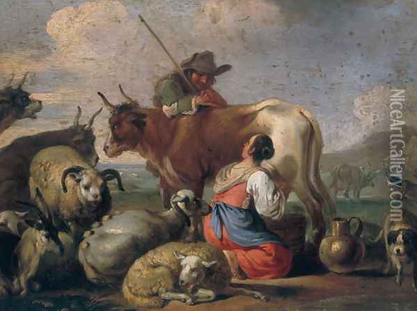 Milking Shepherds Oil Painting - Christian Reder