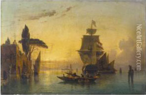 Vue Des Environs De Venise, Temps Calme Au Couchant Oil Painting - Count Alexandre Thomas Francia