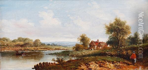 Path By The River Oil Painting - A.H. Vickers