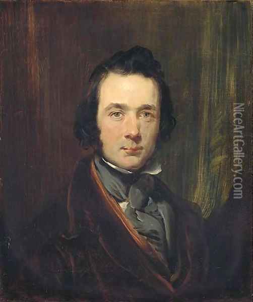 Self portrait in a cravat, half-length Oil Painting - John Phillip