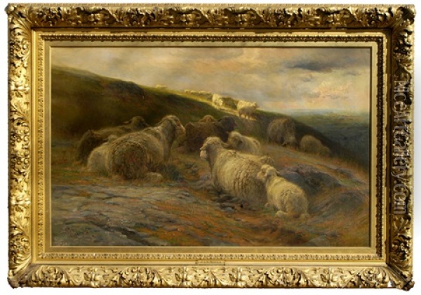 Sheep On Hillside Oil Painting - John Austin Sands Monks