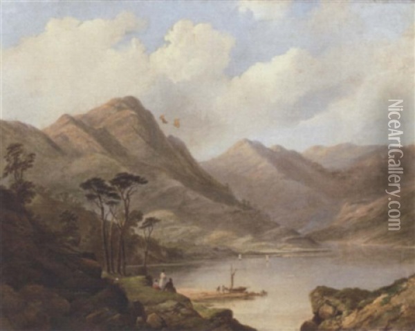 Figures Before A Loch Oil Painting - Edward Train
