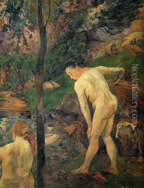 Two Girls Bathing Oil Painting - Paul Gauguin