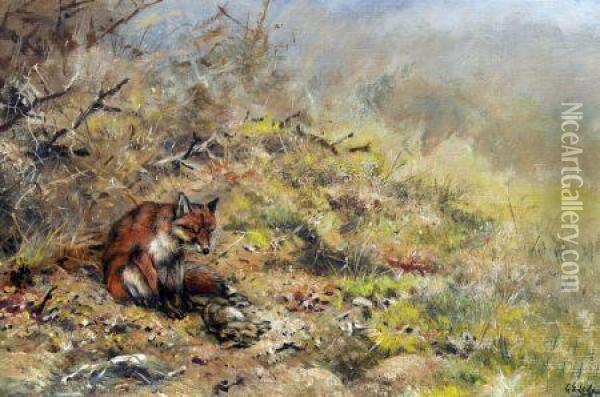 Fox And His Dinner Oil Painting - George Edward Lodge