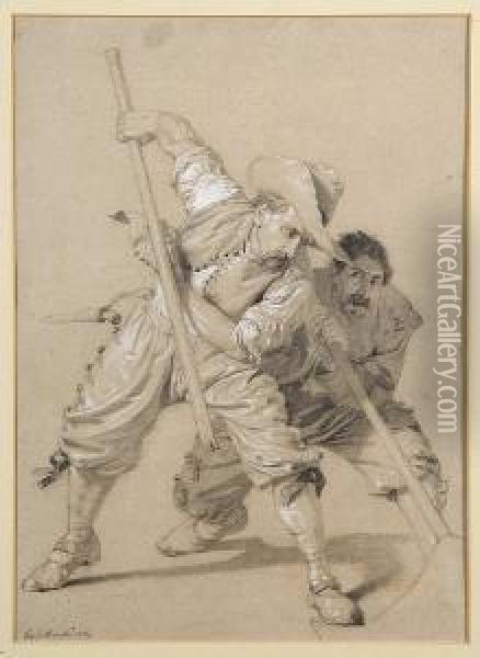 Studies Of Men, One With A Wooden Leg, A Pair Oil Painting - George Elgar Hicks