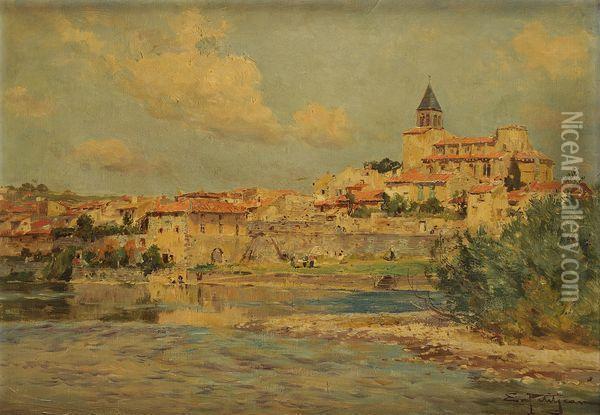 Pont Du Chateau Pres De Clermont Ferrand Oil Painting - Edmond Marie Petitjean