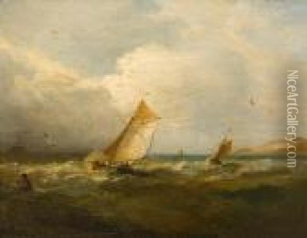 Shipping Off The Coast Oil Painting - John Moore Of Ipswich
